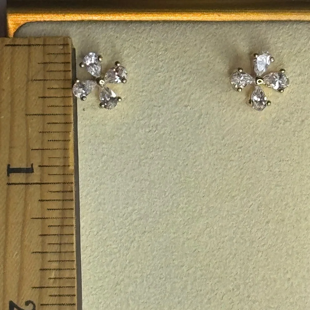 Gold Overlay Crystal Flower Stud Earrings Made with Swarovski Crystals - Picture 8 of 8